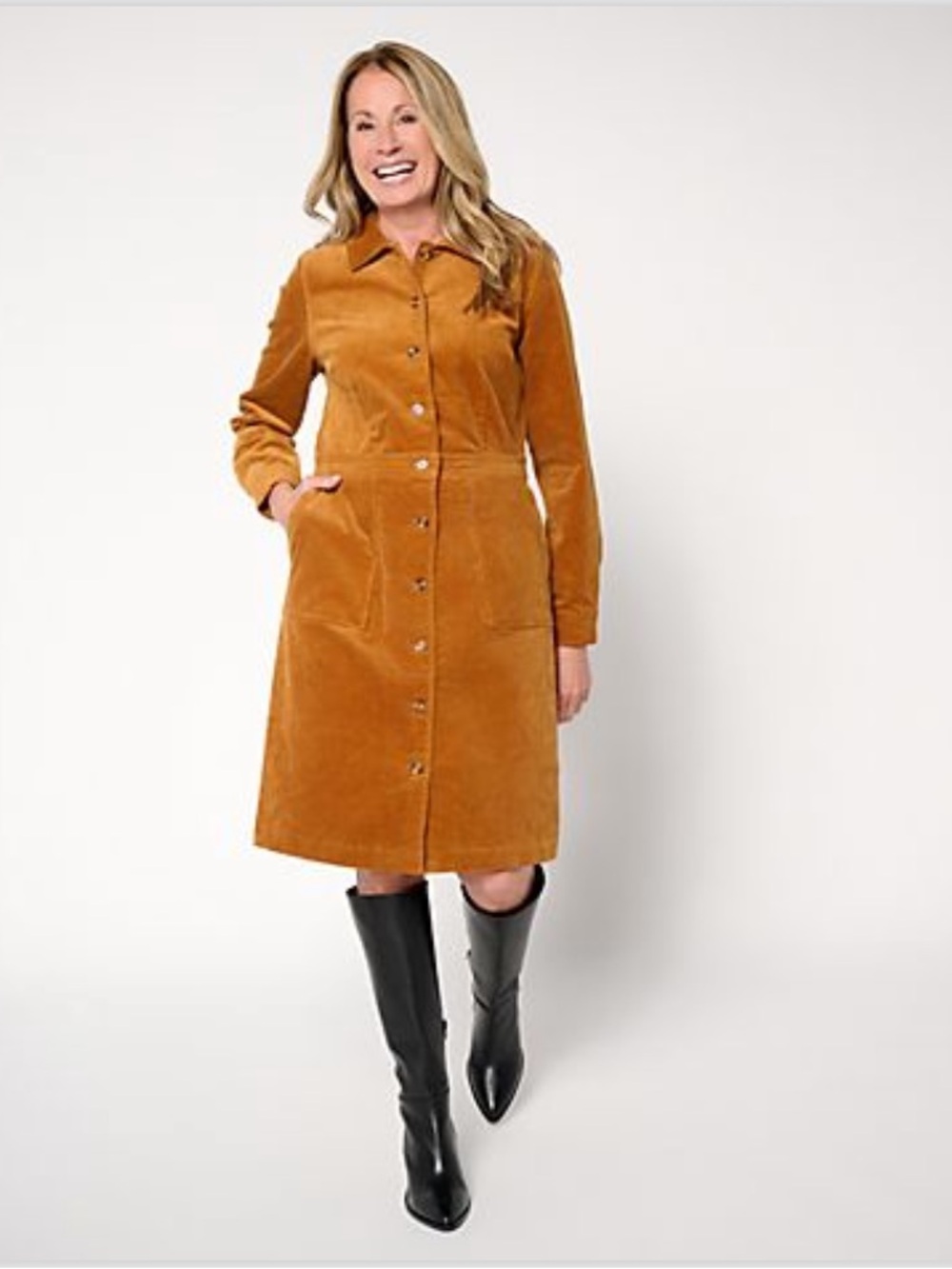 Joan Rivers Petite Stretch Corduroy Dress NWT Size Medium Petite Ginger
